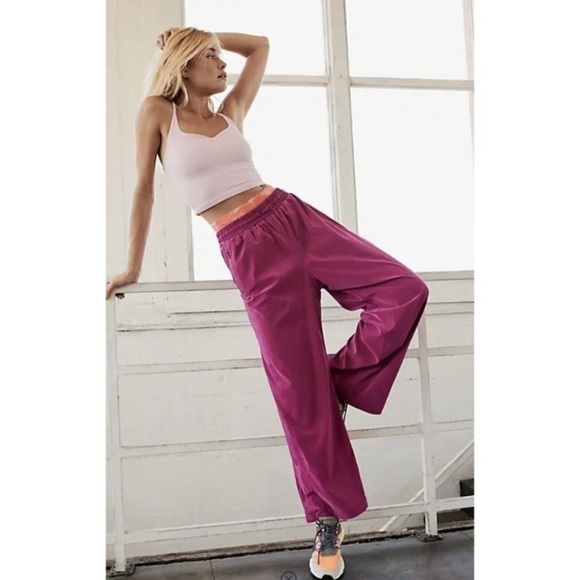 Free People Pants - NEW Free People Movement Morning To Midnight Track Pants Contrast Magenta Size L